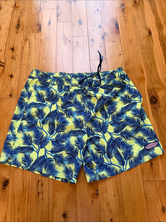 Vineyard Vines Other - Vineyard Vines Bright Yellow Swim Trunks with Navy Palm Pattern